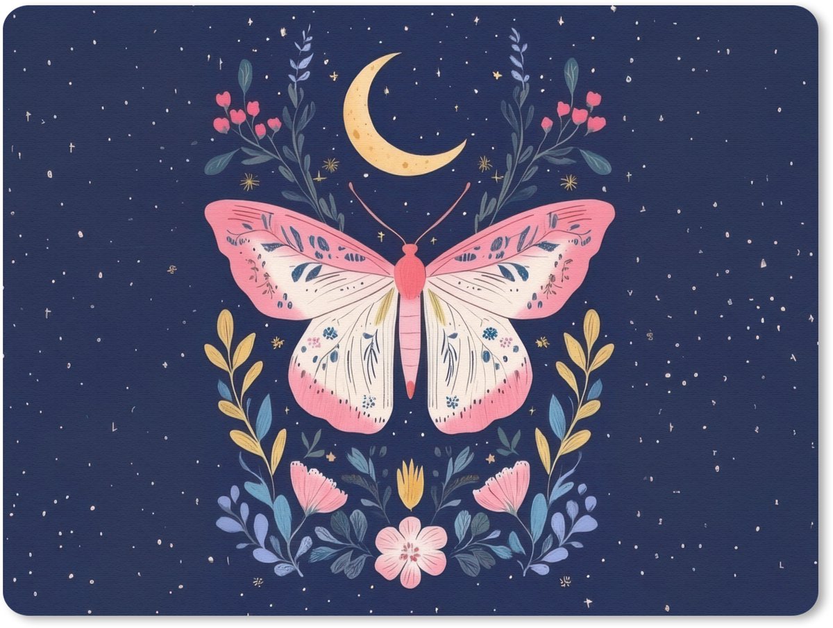 Muismat 23x19 cm - Mousepad Vlinder - Maan - Bloemen - Sterrenhemel - Muismatten