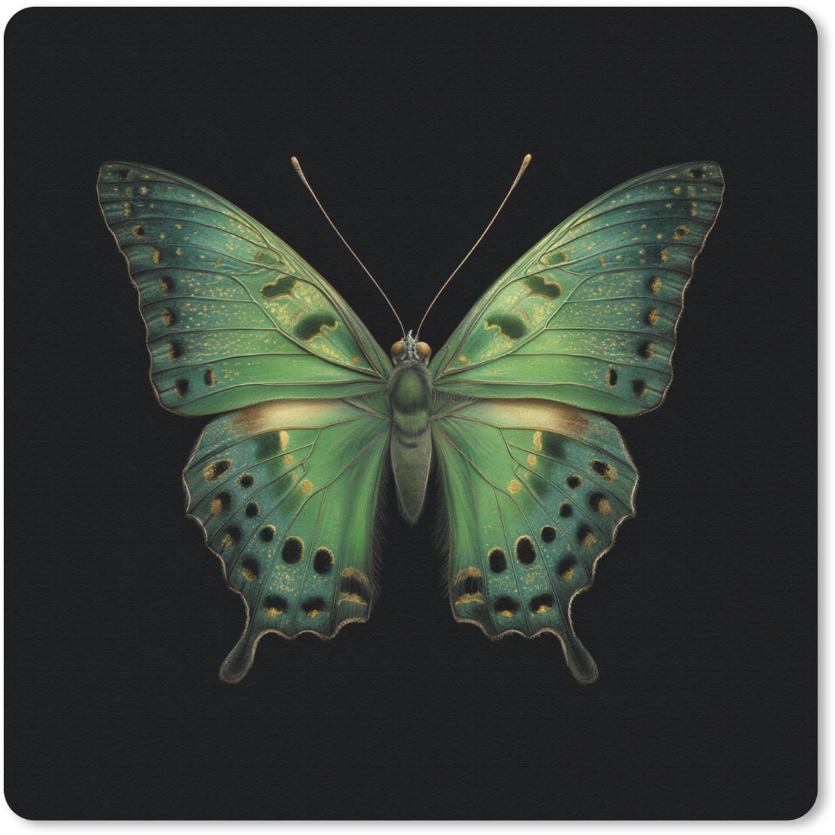 Muismat 20x20 cm - Mousepad Vlinder - Groen - Diepte - Muismatten