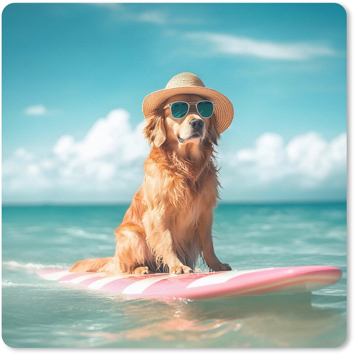 Muismat 30x30 cm - Mousepad Zeewater - Hond - Golden retriever - Zonnebril - Muismatten