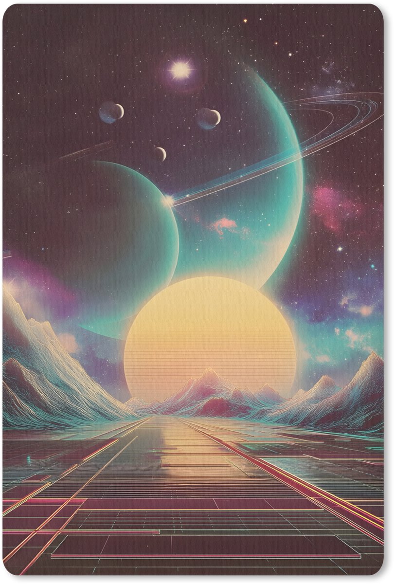 Muismat 18x27 cm - Mousepad Planeten - Neon - Berglandschap - Zon - Muismatten
