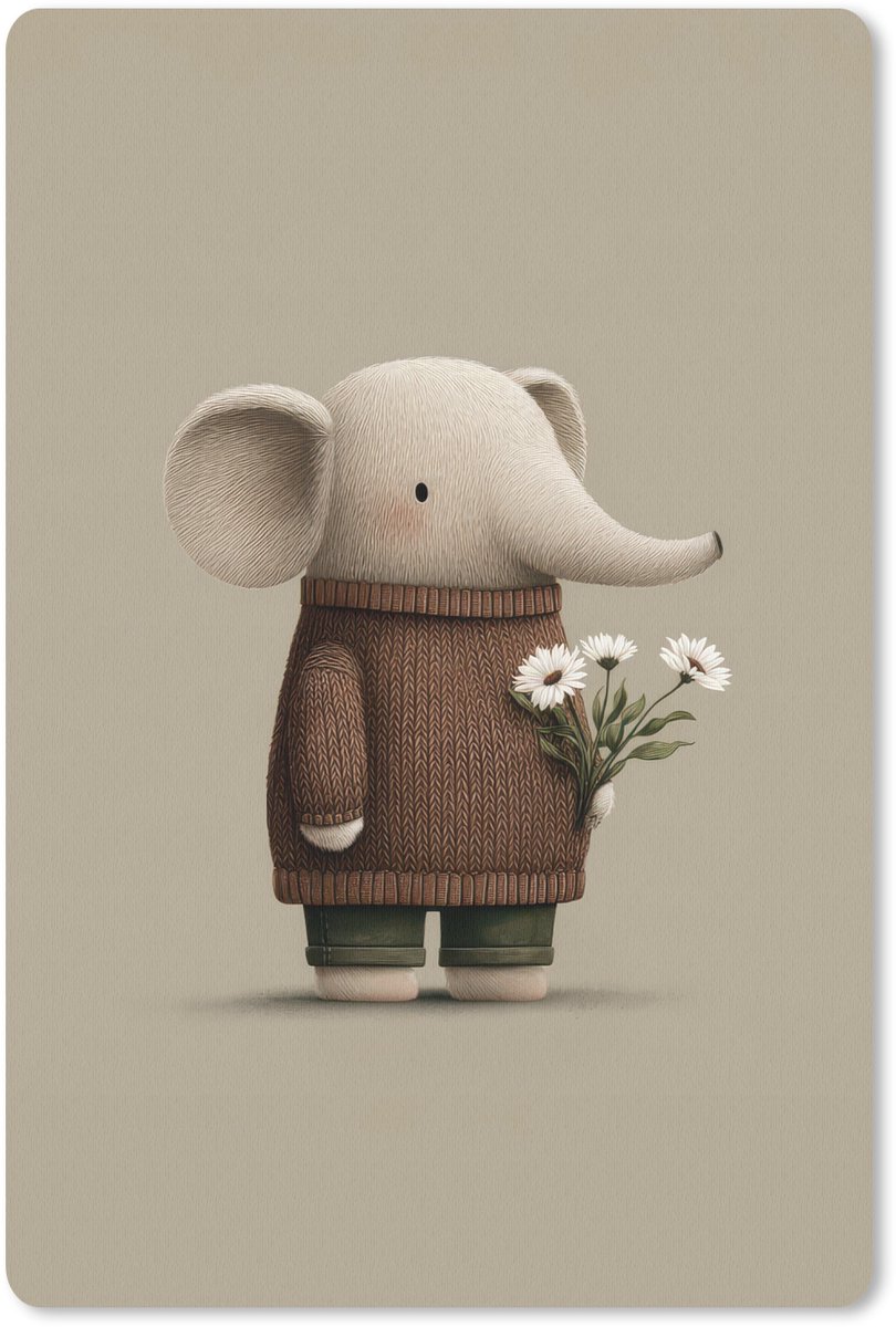 Muismat 18x27 cm - Mousepad Olifant - Witte bloemen - Kindvriendelijk - Muismatten