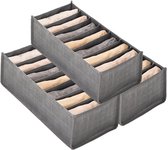 TuseRxln Organizer Voor Kleding - 7 Vakken Opvouwbaar - Kledingverdeler - Verstevigde Zijwanden - 3 Stuks - Voor Kast En Lade - Grijs