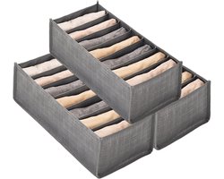 TuseRxln Organizer Voor Kleding - 7 Vakken Opvouwbaar - Kledingverdeler - Verstevigde Zijwanden - 3 Stuks - Voor Kast En Lade - Grijs