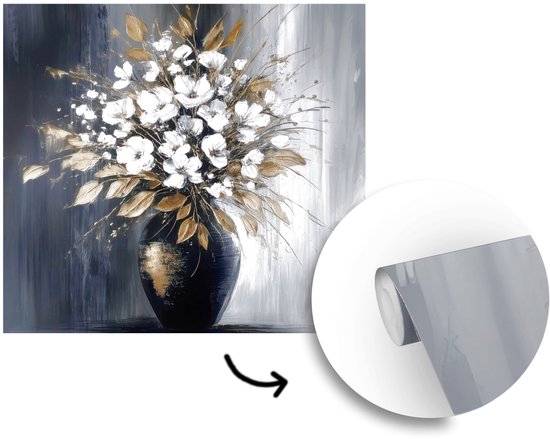 Behang - Fotobehang Bloemen - Wit - Vaas - Abstract - Breedte 240 cm x hoogte 240 cm