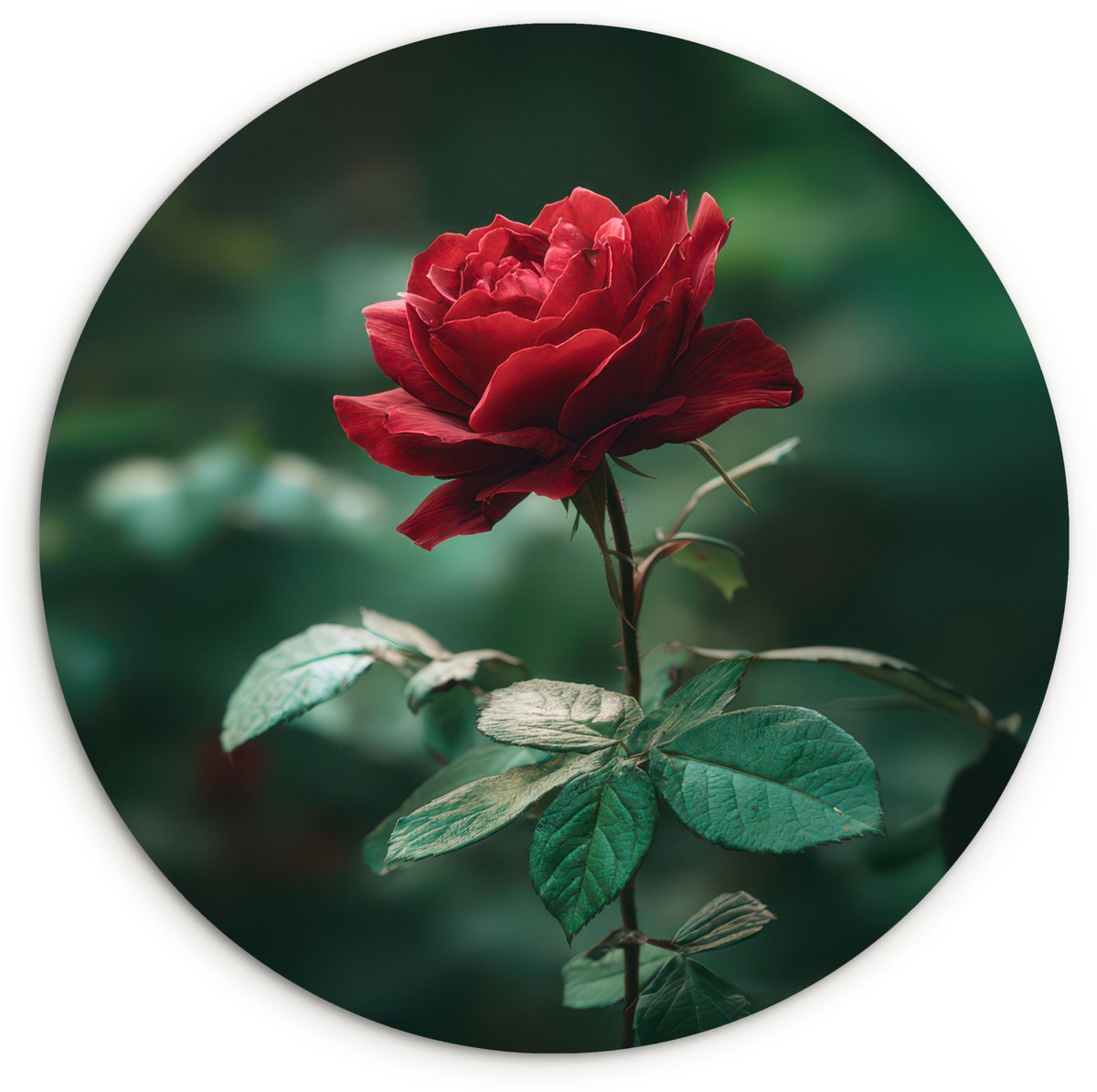 WallCircle Wandcirkel 30x30 cm - Muurcirkel Roos - Bladeren - Dieprood - Muurdecoratie woonkamer - Wanddecoratie slaapkamer - Kamer decoratie accessoires - Ronde schilderijen