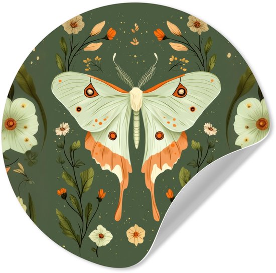WallCircle® - Papier peint cercle 80x80 cm - Stickers muraux Fleurs - Feuilles - Vert olive - Papillon - Cercle mural salon - Cercle mural chambre - Décoration de chambre autocollante - Accessoires de Décoration murale