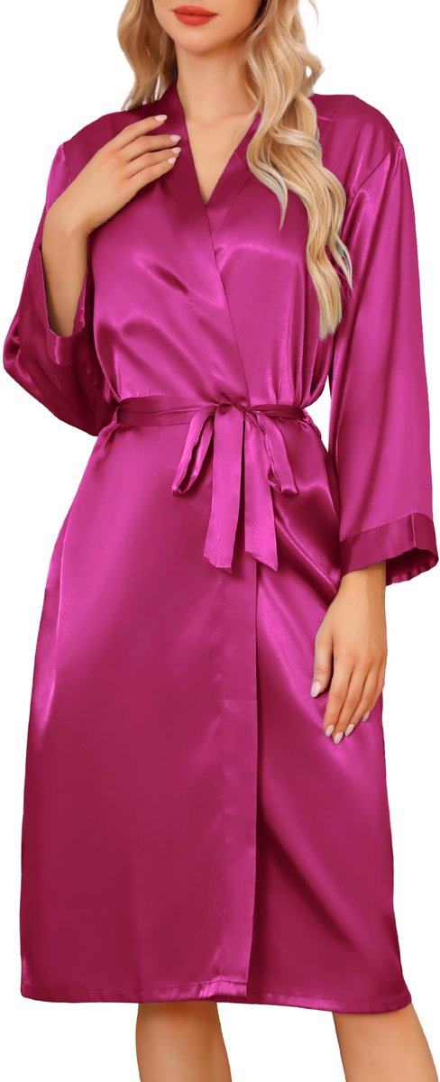 Unisex Satijnen Kimono Badjas - Met V-hals - Voor Spa, Thuis en Hotel
