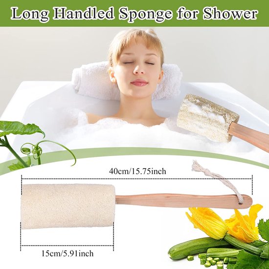 Borvat® | 2 In 1 Badborstel Voor Het Wassen Van Het Lichaam Met Zachte Badspons Terug Scrub Tool Lange Steel Droge Huid Badborstel Met Mesh Loofah Ball Sponge Loofah Badaccessoires