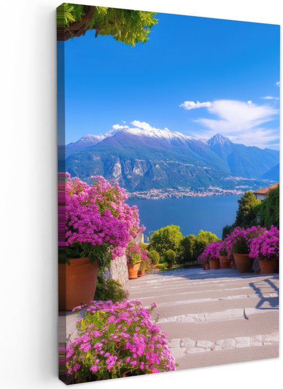 Tuinschilderij voor buiten 40x60 cm - Tuindecoratie Lake Como - Italië - Landschap - Tuinposter op canvas - Tuin muurdecoratie - Buitenschilderij decoratie - Schutting wanddecoratie - Buitencanvas