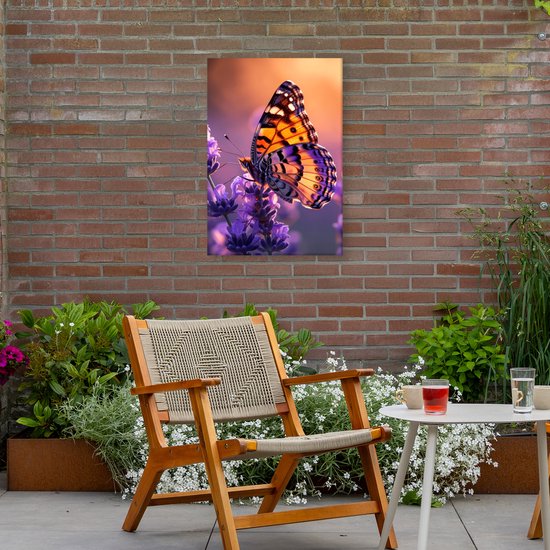 Tableau jardin extérieur 60x90 cm - Décoration de jardin Fleurs - Papillon - Lavande - Bloem - Nature - Poster jardin sur toile - Décoration murale Jardin - Décoration tableau extérieur - Décoration murale clôture - Toile extérieur