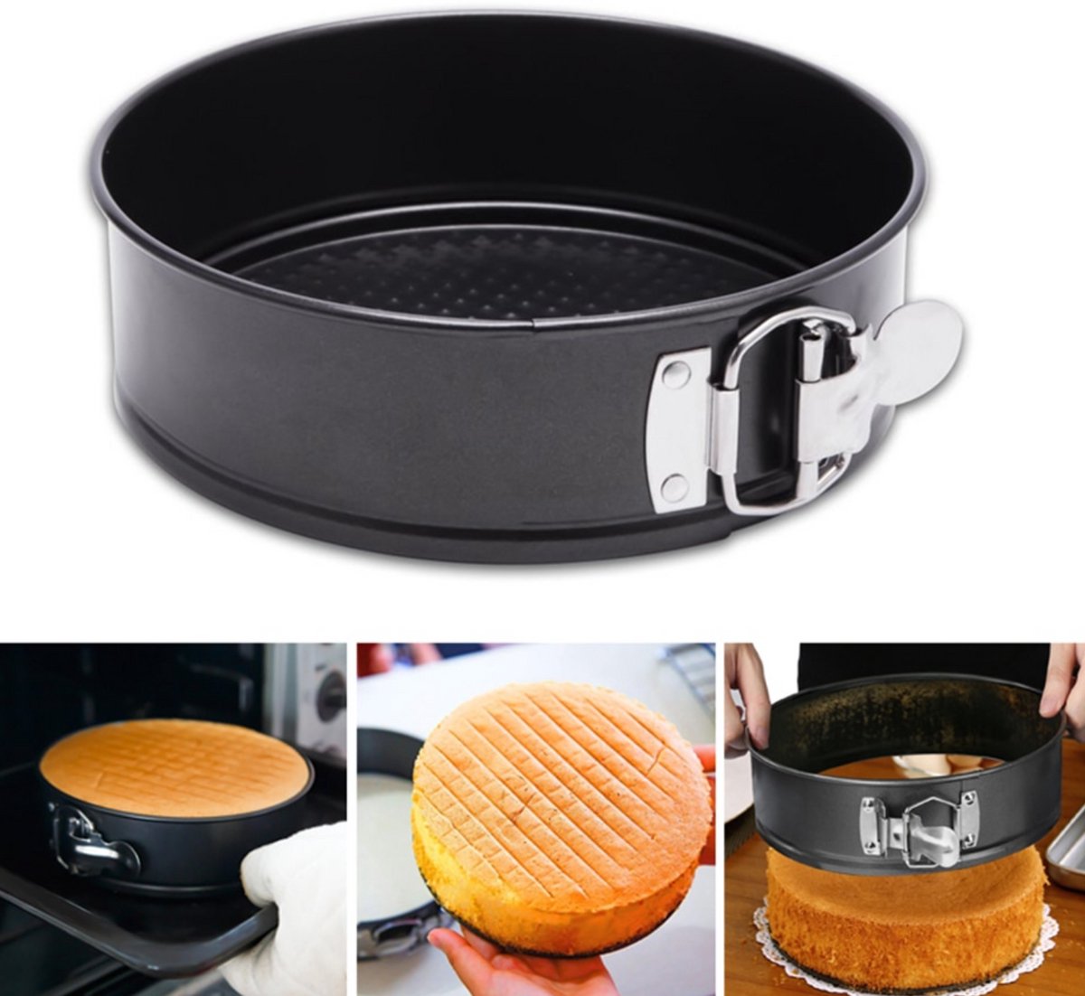 3-Delige Ronde RVS Oven Bakvorm - Springvorm Set - Bak Vorm Voor Oven - Bakblik Taartvorm - Voor Het Bakken Van Cake Taarten Quiche - Cakevorm - Quichevorm - Taartblik Ring Metalen Ovenvorm - Rond - Ovenbakvorm 23/26/28cm - Set Van 3 – foto 3
