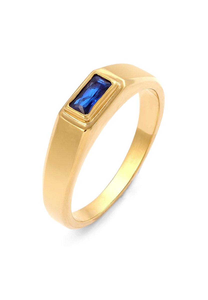 KUZZOI - Ring - Zegelring Heren Rechthoek Synthetische Saffier Blauw 925 Sterling Zilver -