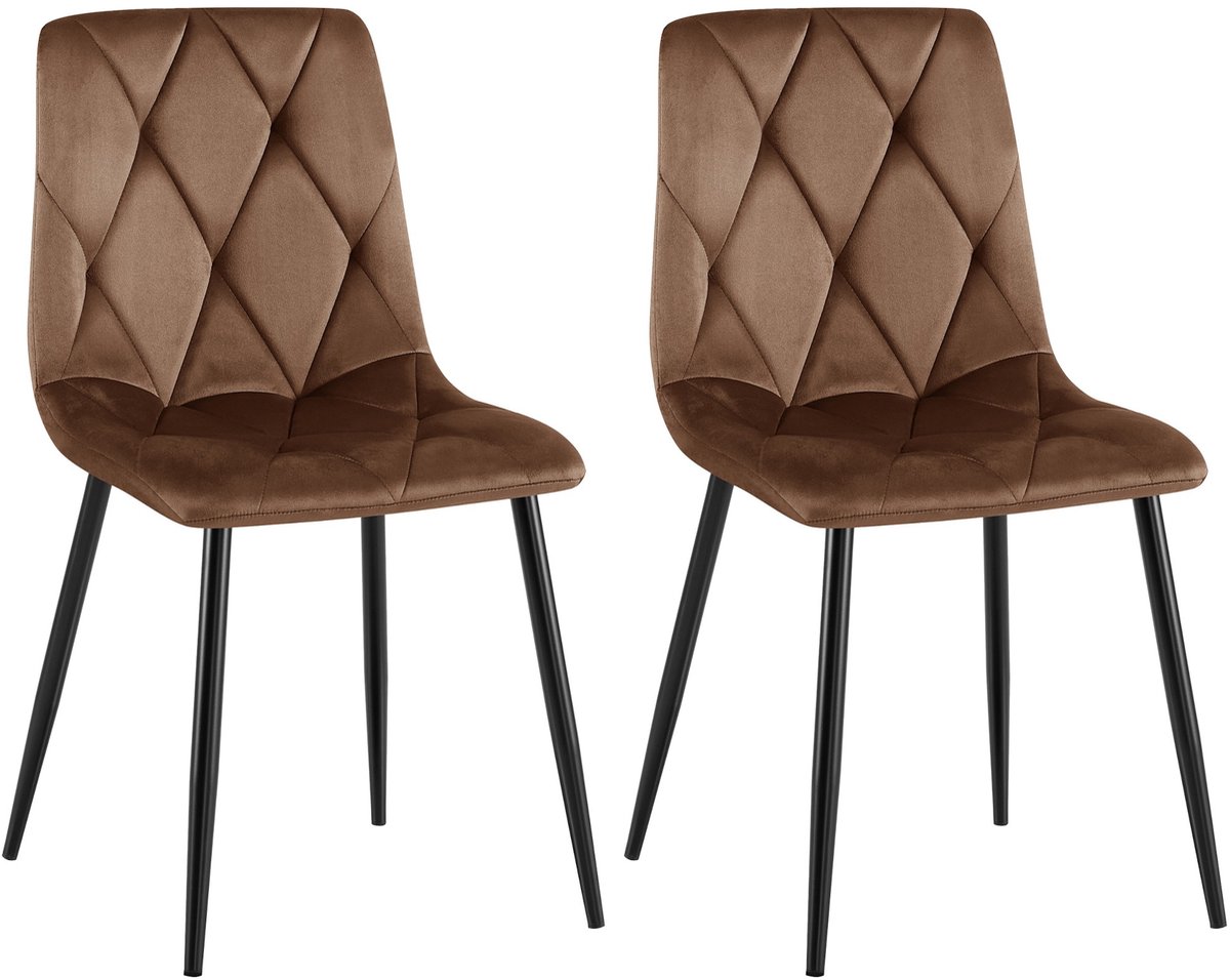 CLP Clairton Set van 2 Eetkamerstoelen - klassiek - met zwart metalen frame - Belastbaar tot 150 kg - fluweel - Velvet - Fluweel/bruin