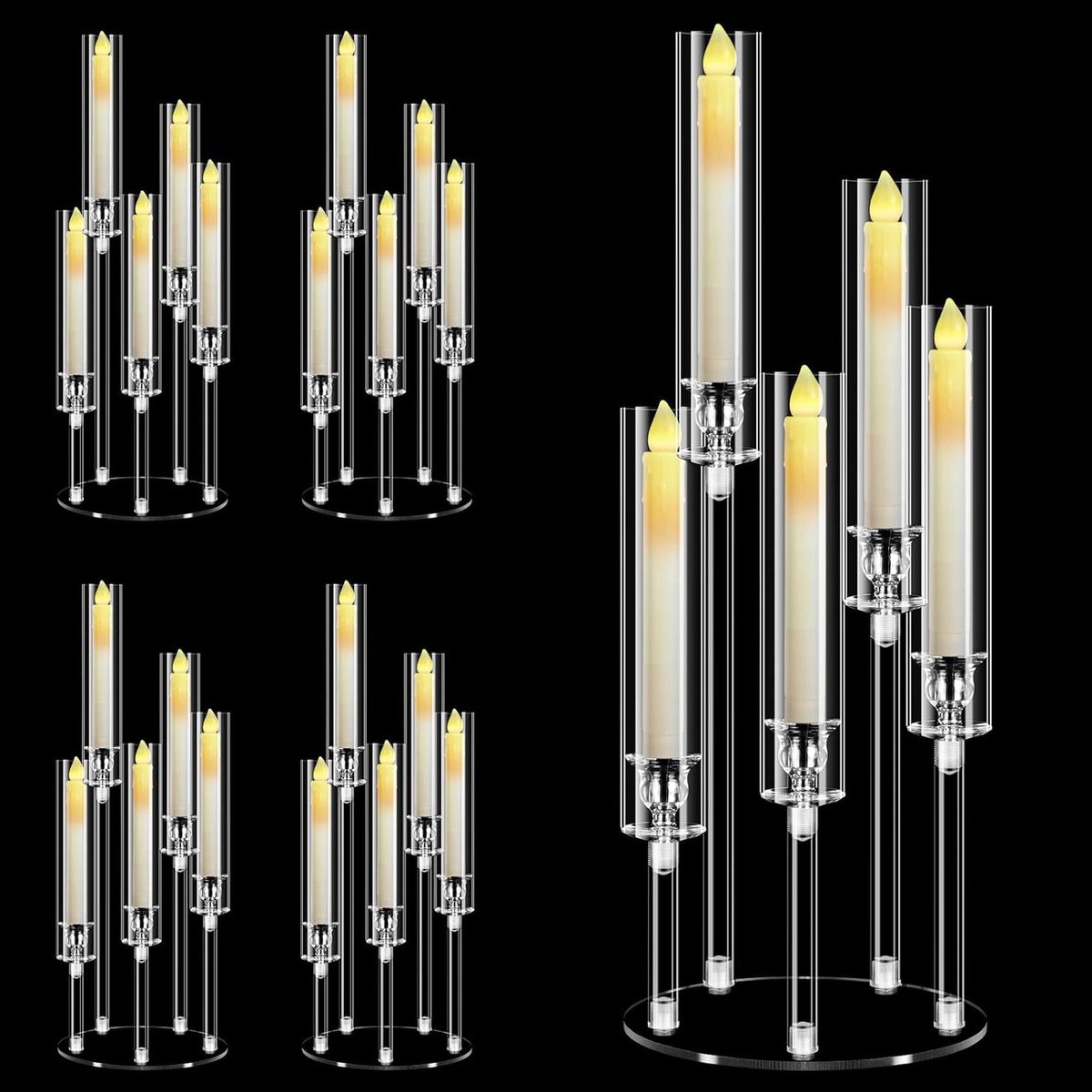 Allecto plus - Kandelaar van acryl 58 cm hoog - Transparant - Kerstopzetstukken voor tafels - Kandelaars voor bruiloft - Feestdecoratie - Geschikt voor 22 cm led-kaarsen - 2 sets