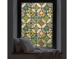 Dktie Decoratieve Raamfolie - Raamfolie Glas in Lood - Decoratieve folie - raamfolie - Privacy Zeefdruk voor Raam - Matglas - Cirkelpatroon - Statisch - Hechting - Raamfolie Window Privacy - Decoratieve film - Simple Fix Raamfolie - 45 x 100 cm