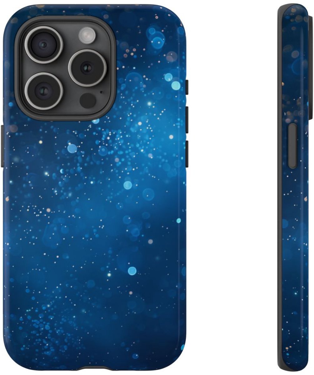 Diepblauwe Sprankelende Lichten – Telefoonhoesje Geschikt voor iPhone 15 Pro