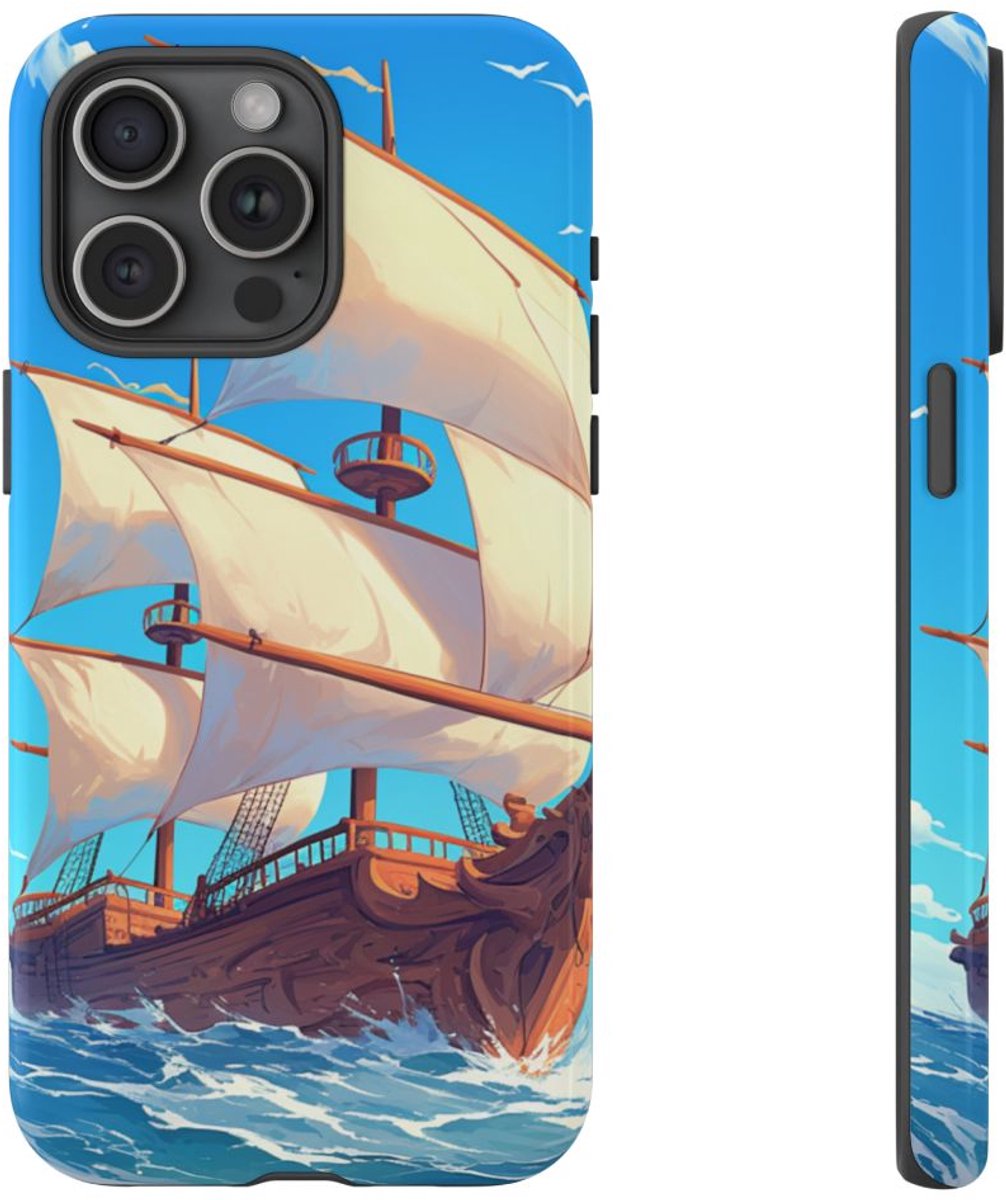 Zeilschip op Blauwe Oceaan – Telefoonhoesje Geschikt voor iPhone 15 Pro Max