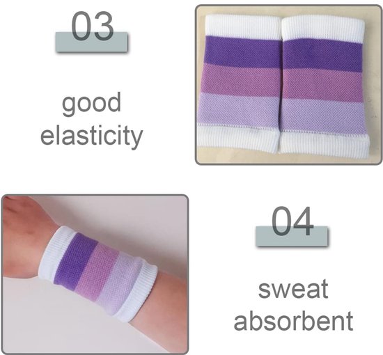 Sportpolsband met strepen en zweetabsorberende functie. Geschikt voor tennis, hardlopen, basketbal, fitness en yoga. Elastische polsband. van Merkloos — afbeelding 5