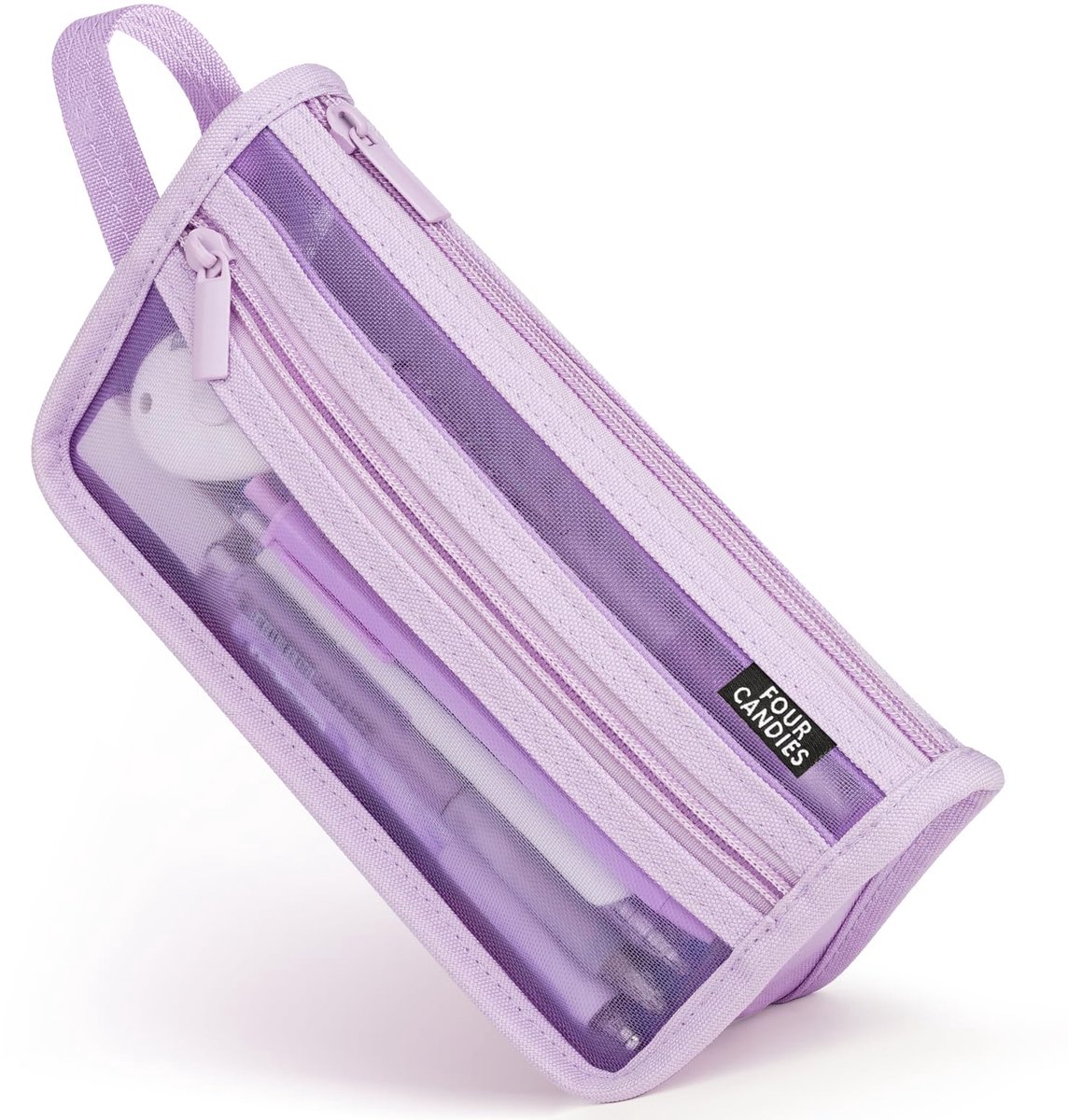 Transparant Pennenzak Groot - Flexibel Etui met Rits voor School & Bureau - Paars