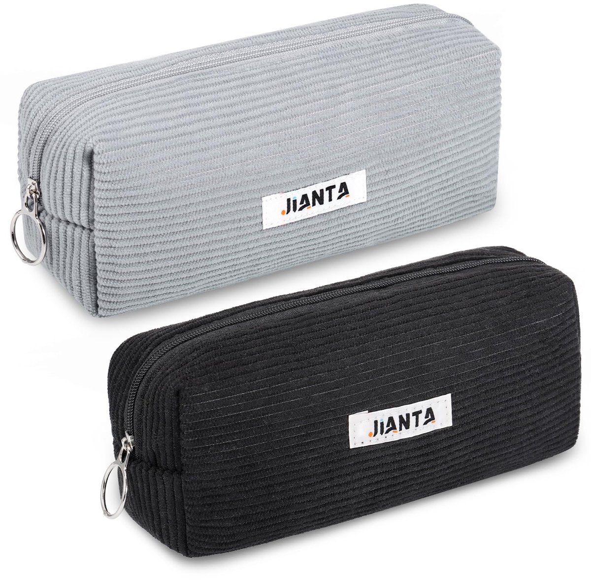 2 Stuks Etui - Ribstof Pennenetui voor School & Kantoor - Grijs & Zwart