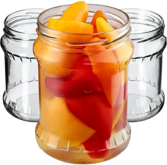 KADAX Inmaakpotten, 500 ml, bewaarpotten met schroefdeksel, inmaakpotten, jampot, voorraadpot, conservenglas, ronde potten (zonder deksel, 8 stuks)