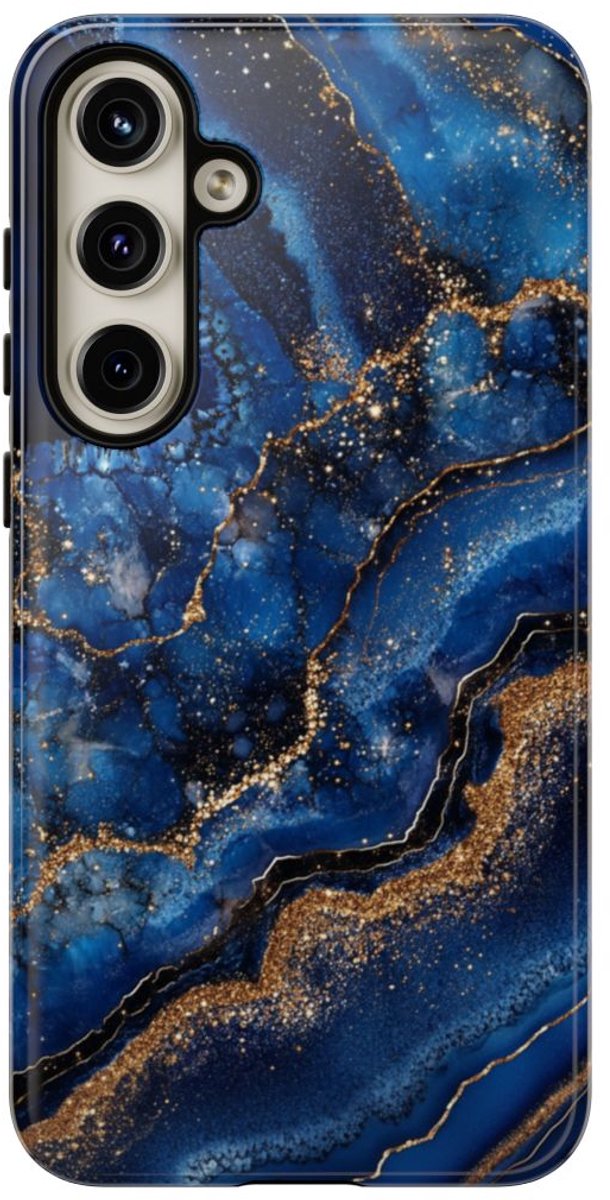 Blauw-Goud Geodepatroon – Telefoonhoesje Geschikt voor Samsung Galaxy S24 Plus