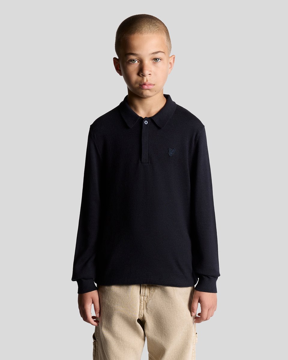 Lyle & Scott winter polo shirt jongens - donker navy blauw - longsleeve, gebreid