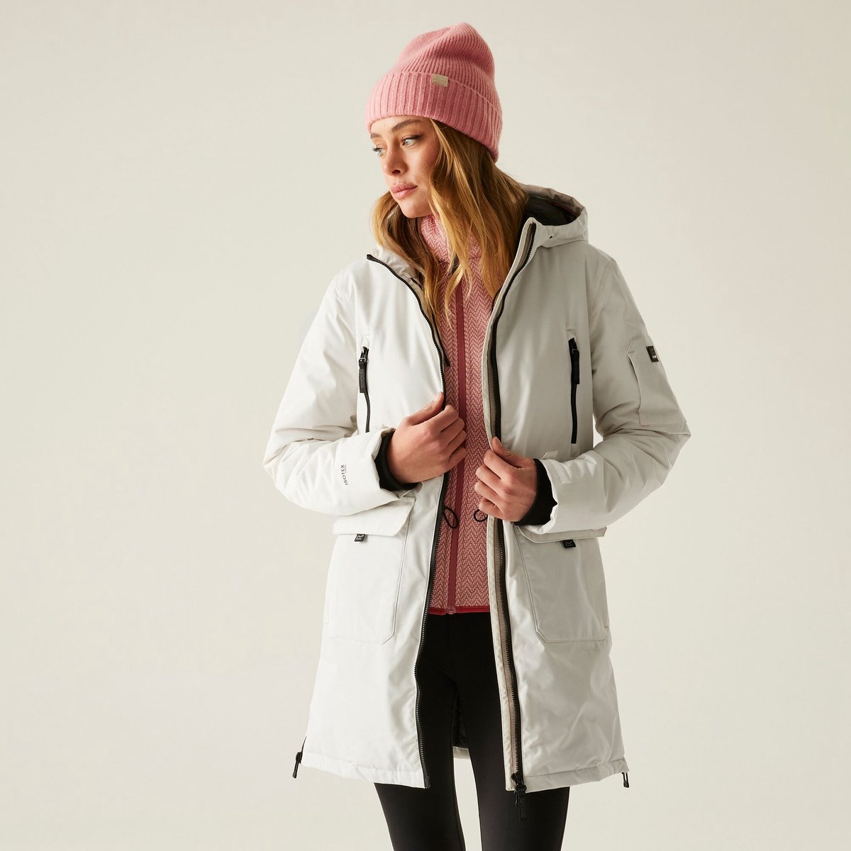 Gwynn ademende waterdichte isolerende lange jas met capuchon voor dames Beige