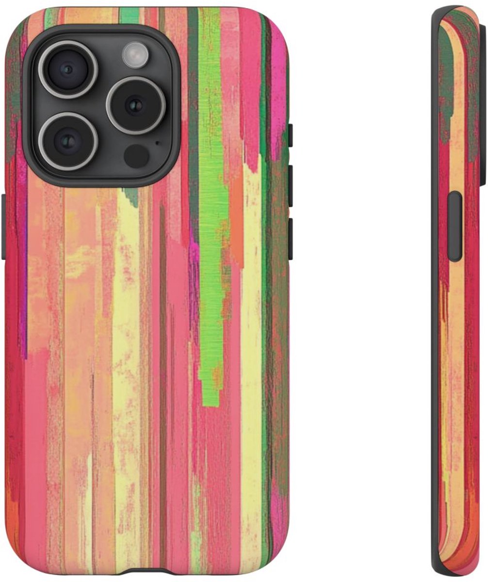 Levendige Verticale Strepen Abstracte Kunst – Telefoonhoesje Geschikt voor iPhone 15 Pro
