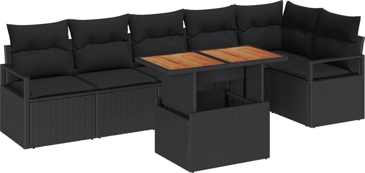 vidaXL - Tuinbank - Set - met - opslag - 7 - pcs - Zwart - Poly - rattan