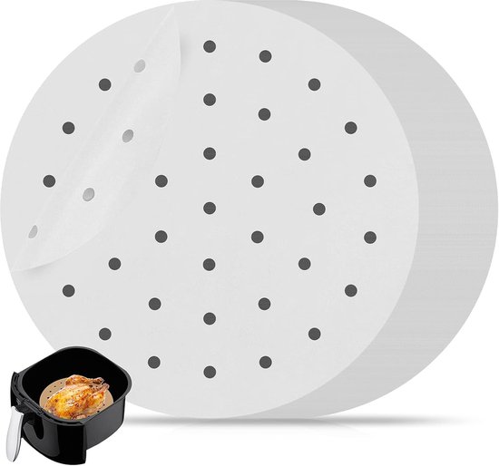 Foto: Parchment paper sheets voor air fryer 100 stuks perforated air fryer liners steaming parchment liner non stick parchment paper voor bakken cookies koken bamboo steamer 8 inch