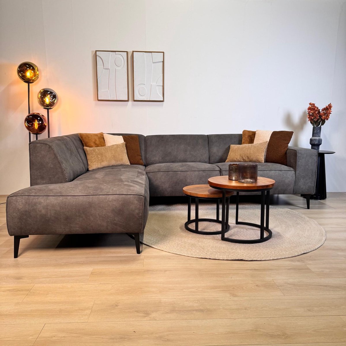 Dimehouse Industriële hoekbank antraciet eco-leer Brisbane - links - Leer - Industrieel - 270 x 210 x 77 cm