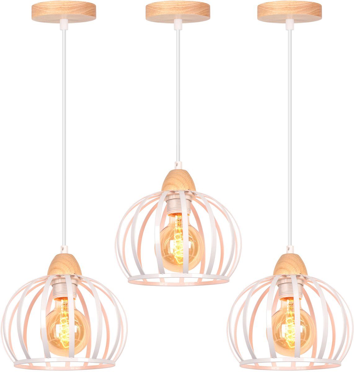 Set van 3 Hanglamp Woonkamer Industrieel E27 Plafondlamp Kroonluchter voor Slaapkamer Keuk