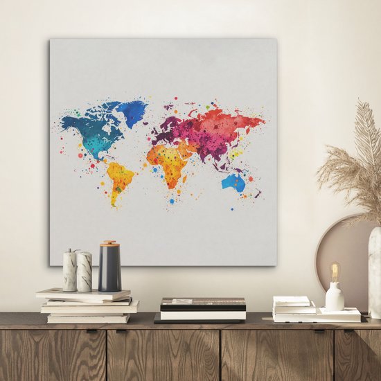 murando Akoestisch Schilderij Wereldkaart 90x60 cm foto met akoestisch schuim Wandafbeelding 1 delen Afdrukken op Vlies Canvas Wandfoto Kunstdruk Paneel Geluidsabsorptie Continenten k A 10012 b a