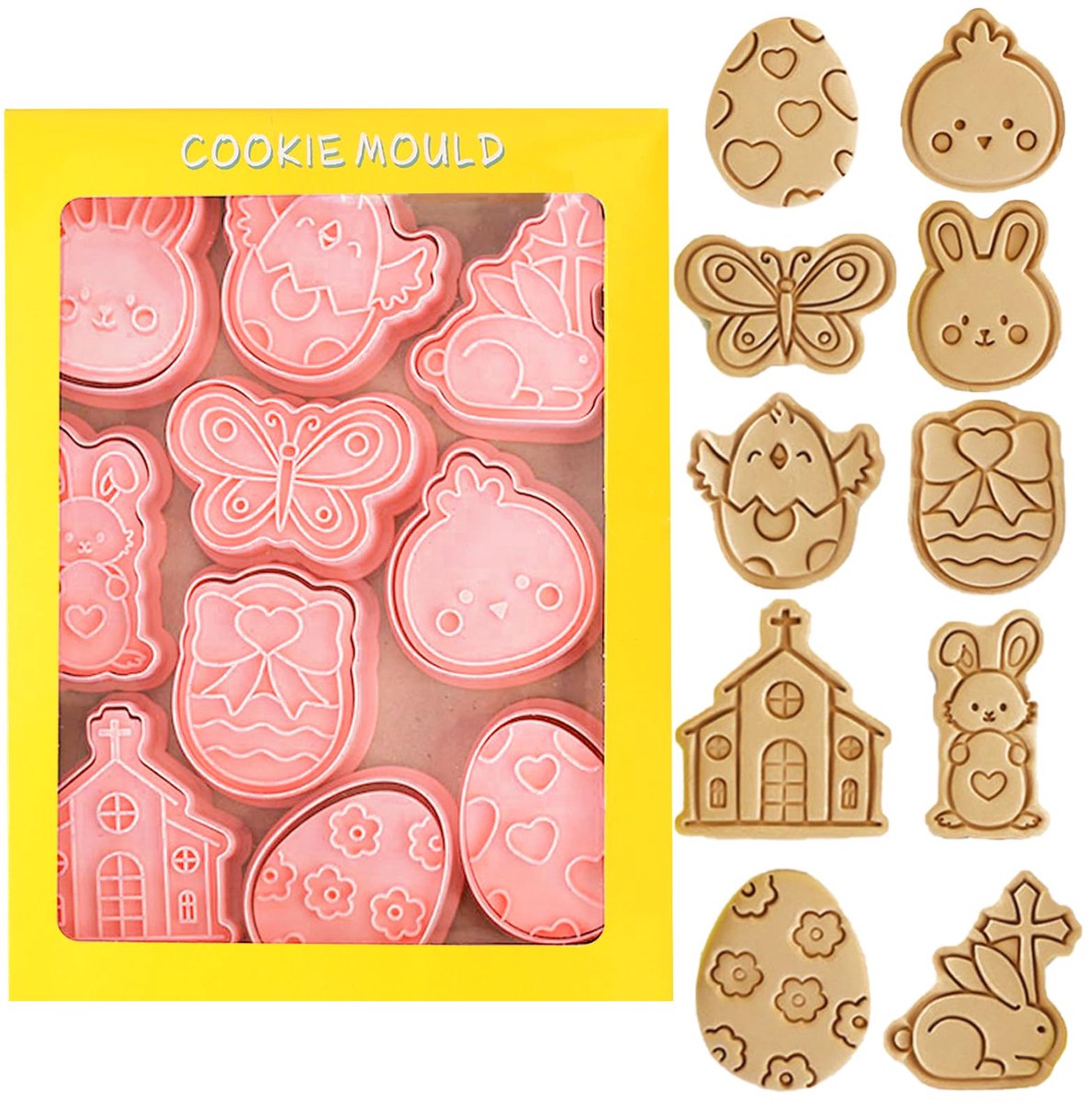 Paaskoekjesvormpjesset - 10 stuks Paaskoekjesvormpjes, 3D Paaskoekjesvormpjes, Paashaas koekjesvormpjes voor kinderen Paasei kuiken koekjesvormpje, Paaskoekjesvormpjes Paaskoekjesstempels voor bakken Fondant