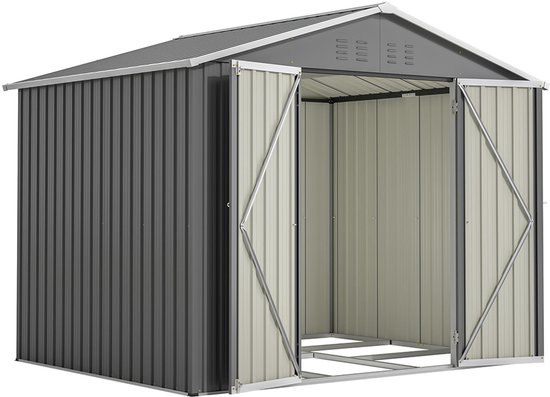 Abri de jardin en métal gris Pugsdrly 8 x 6 pi avec porte à charnière, anthracite - Idéal pour ranger les outils et équipements de jardin