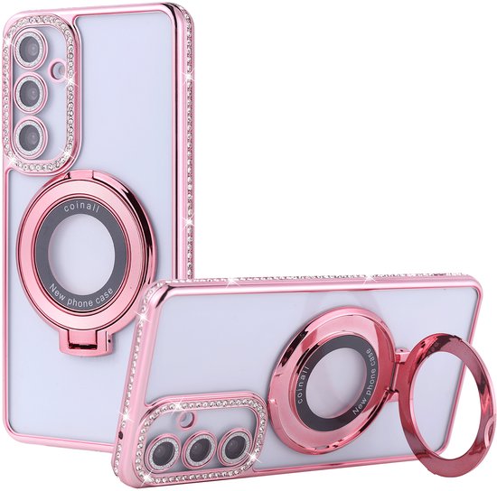 Foto: Hoesje geschikt voor samsung galaxy a55 magsafe hoesje rose goud lens beschermer ring luxury bling sparkly diamond backcover