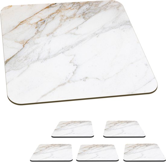 Sous-verres pour verres - Marbre - Pierre - Wit - Or - Aspect marbre - Pierre - Luxe - 10x10 cm - Sous-verres - 6 pièces