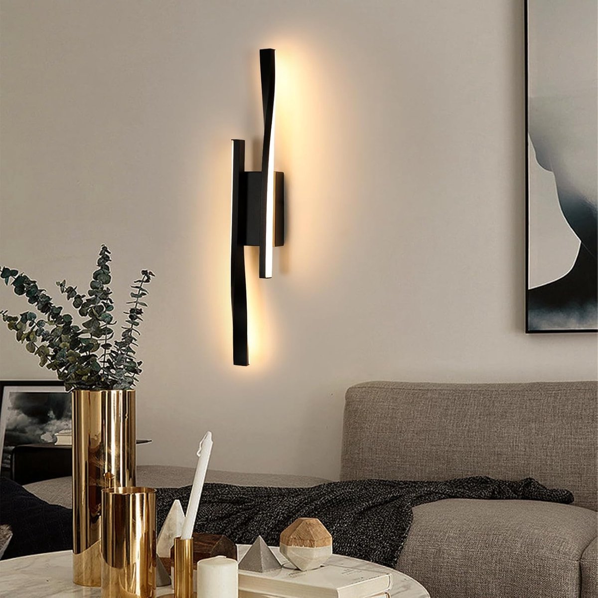 Haobosic - LED-wandlamp voor binnen, 16W 2500LM minimalistische moderne wandlamp, zwarte LED-wandlamp voor slaapkamer, woonkamer, eetkamer, hal, warm wit 3000K