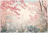 WALLARENA - Fotobehang - 150x105 cm - Roze bos natuur fototapet voor slaapkamer en salon, vliesbehang