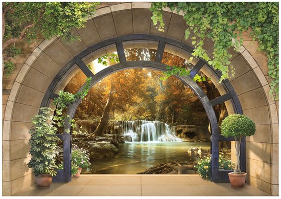 WALLARENA - Fotobehang - 350x250 cm - 3D fototapet met waterval voor slaapkamer en woonkamer, vliesbehang