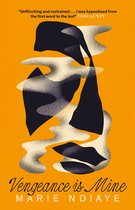 Boekomslag van "Vengeance is Mine" met abstracte vormen in zwart en crème op een oranje achtergrond.