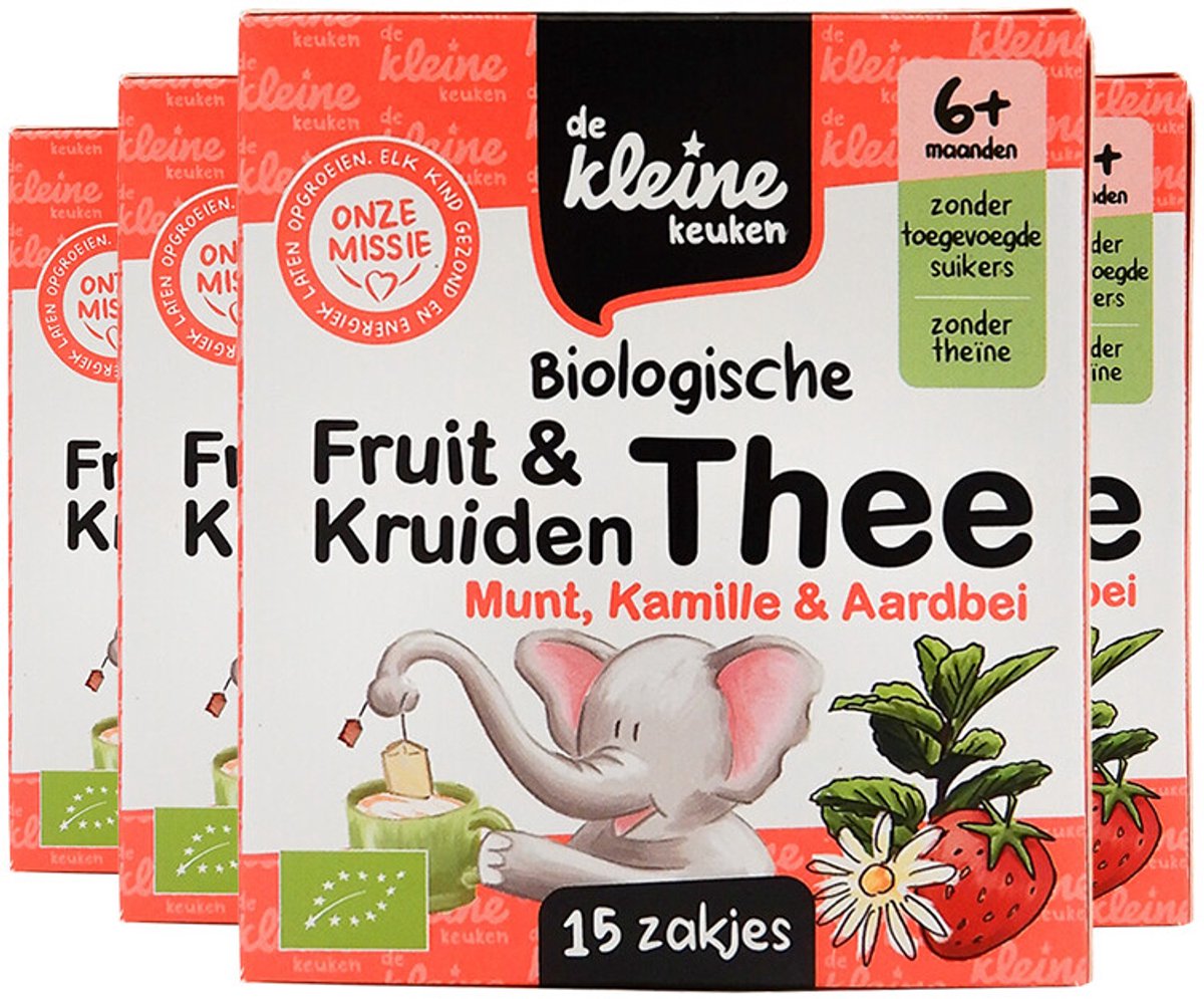 de Kleine Keuken - Bio Thee 6+m Munt Kamille Aardbei - 4 x 19,5 gr - Voordeelverpakking