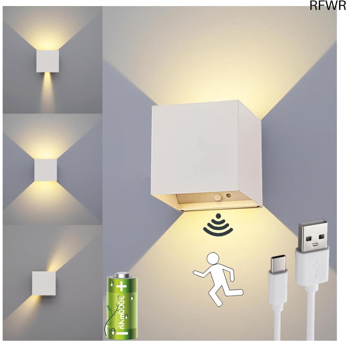 RFWR® Oplaadbare Wandlamp met Bewegingssensor en Verstelbare Stralingshoek