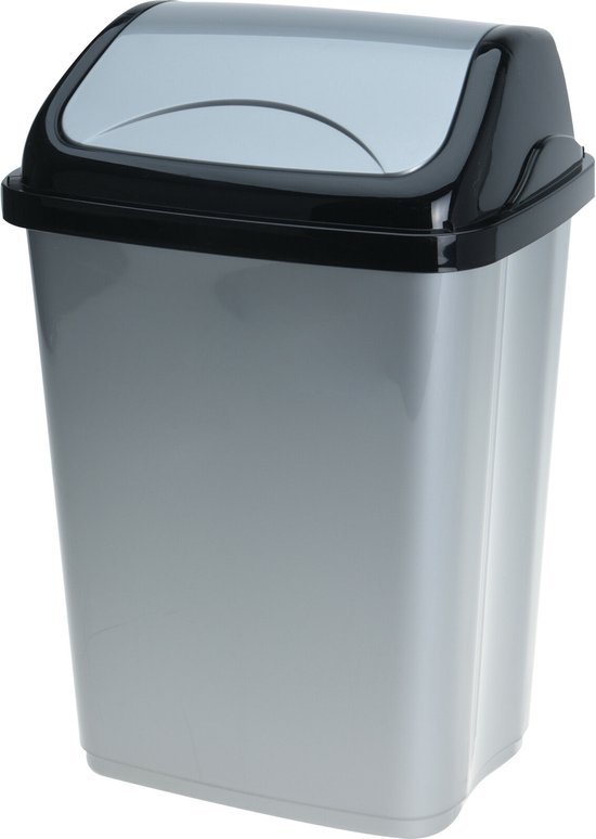 Storage Solutions Afvalemmer SWING - 5 liter - grijs/zwart - met klep deksel - kunststof - klein model prullenbak - Toilet - Badkamer