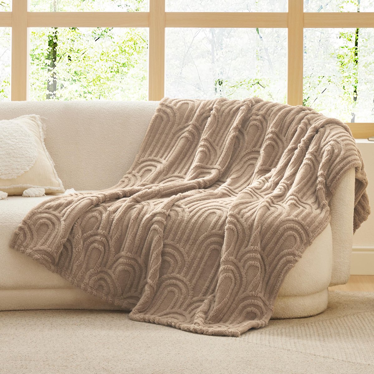Ibenzoa Pluizige en Zachte Fleece Knuffeldeken voor Bed en Bank in Stijlvol Bruin Ontwerp