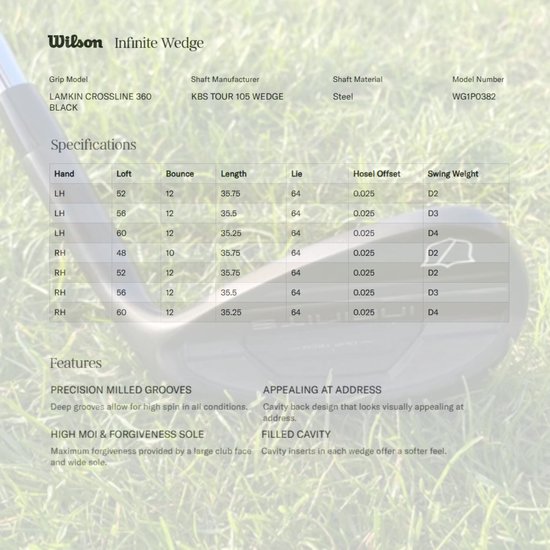 Wilson Infinite Wedge 2025 - Zwart - Rechtshandig - | 48° Loft - 10° Bounce van Merkloos — afbeelding 3