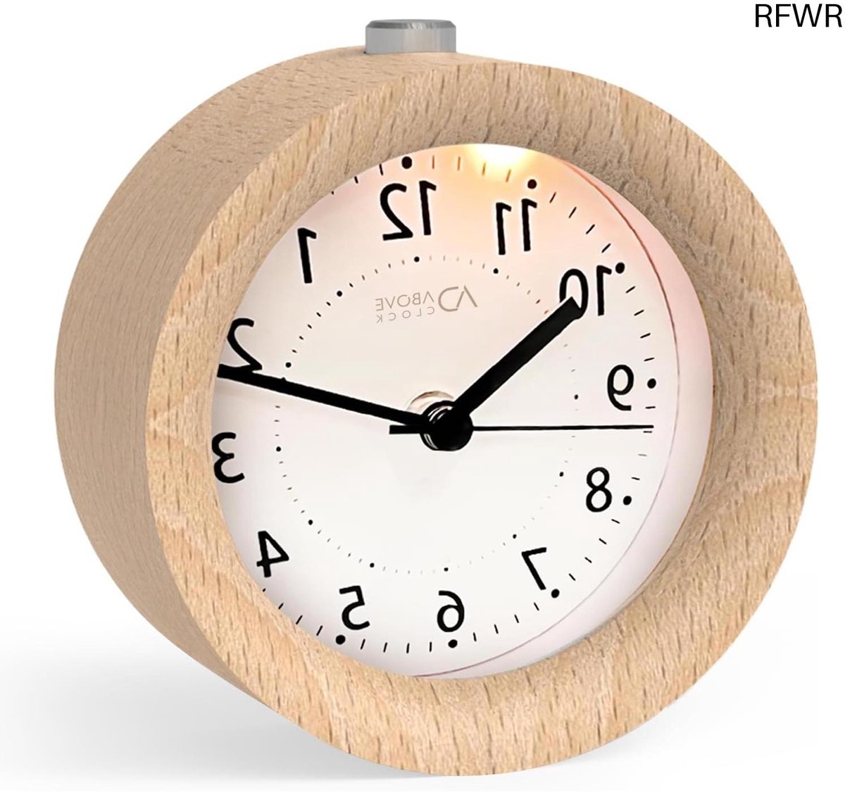 RFWR® Analoge wekker met sluimerfunctie en nachtlampje van natuurlijk hout voor slaapkamer en reizen