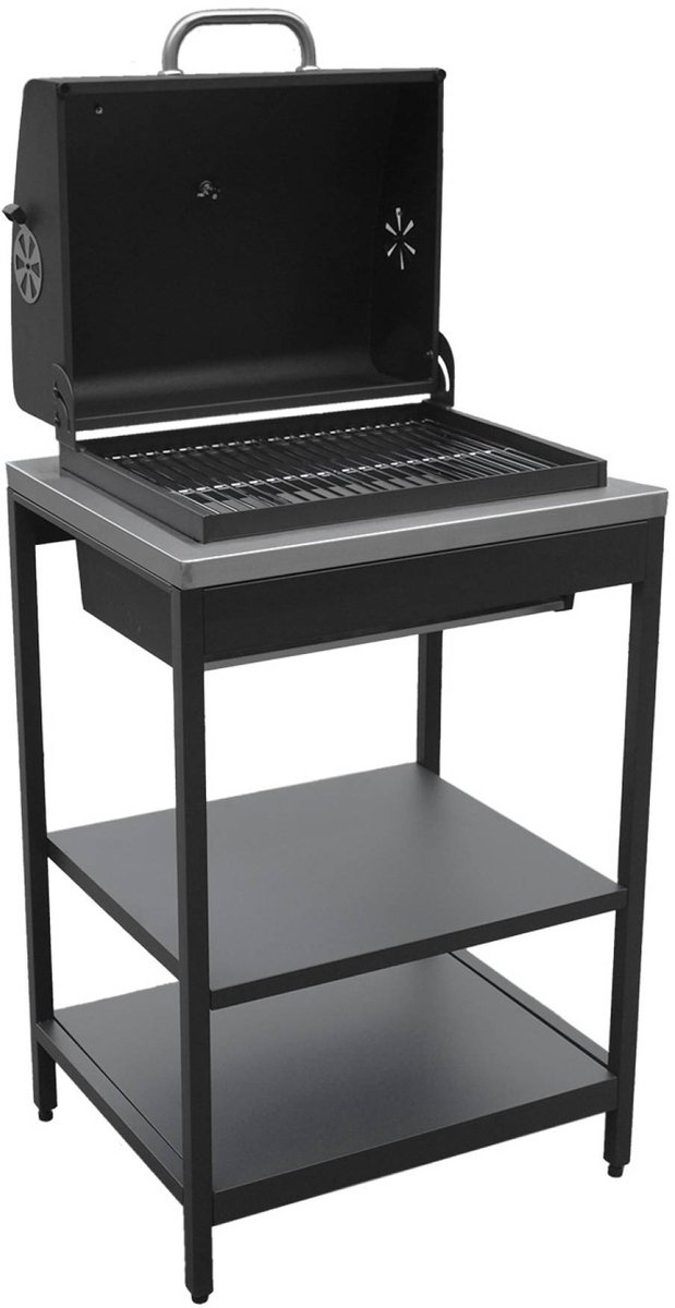 sweeek - Houtskoolbarbecue roestvrij staal verchroomd rooster en 2 planken 60 x 58,5 x 138 cm - naxos van Sweeek — afbeelding 2