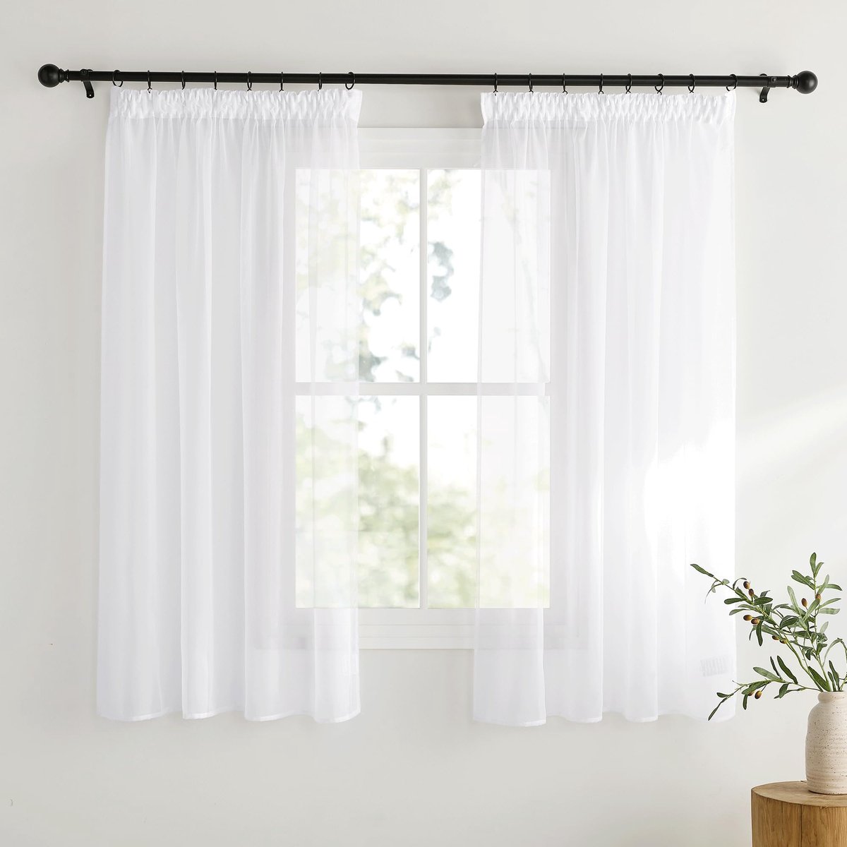 Unyqoos Transparante Voile Gordijnen Set van 2 met Plooiband voor Diverse Ruimtes, 175 x 140 cm wit